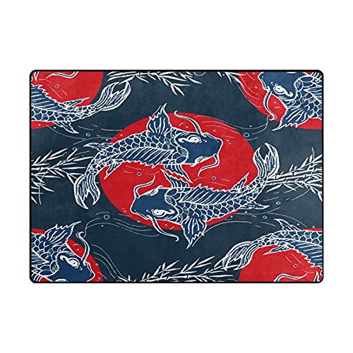 ALAZA Japanese Art Fish Bamboo Non Slip Area Rug 5' x 7' for Living Dinning Room Bedroom Kitchen Hallway Office Modern Home Decorative