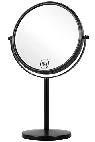 ALHAKIN 10x Magnifying Makeup Mirror, 8 Inch Tabletop Mirror Double Sided with Magnification, Swivel Make Up Mirror for Bathroom, Black