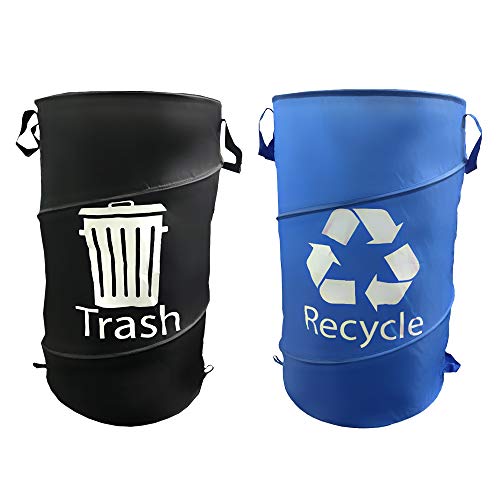All Weather 33 Gallon Pop Up Trash and Recycling Container 2 Pack Bundle