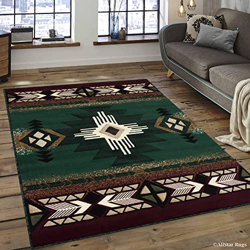 Allstar Hunter Green and Burgundy Navajo Accent Rug