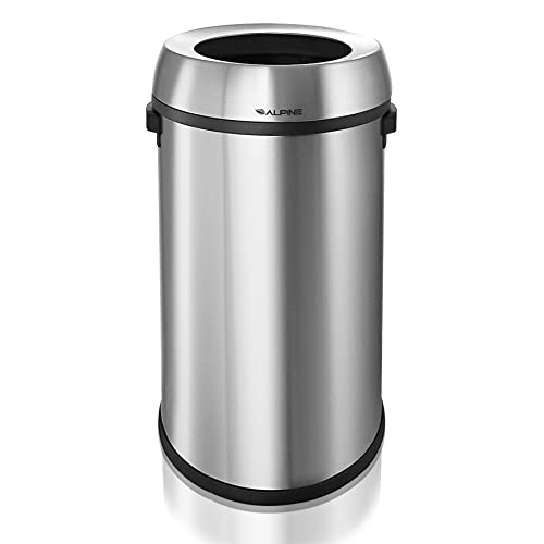 Alpine17 Gallon Stainless Steel Trash Can - Heavy Duty Garbage Bin for Home & Business Wastes (Open Top)