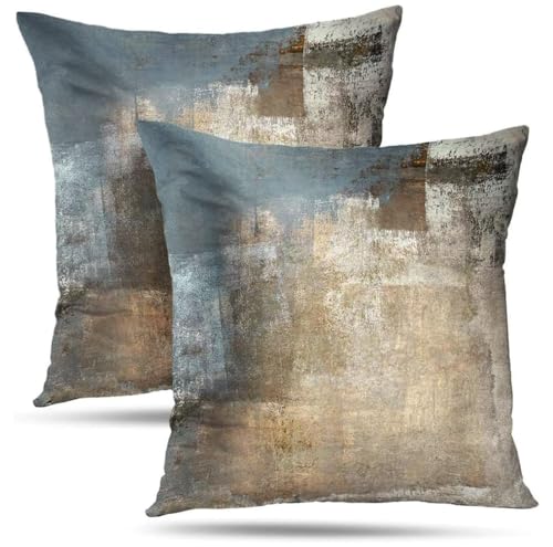 Alricc Grey and Beige Abstract Art Contemporary Pillow Cover, Modern Neutral Decorative Throw Pillows Cushion Cover for Bedroom Sofa Living Room 18 x 18 Inch Set of 2