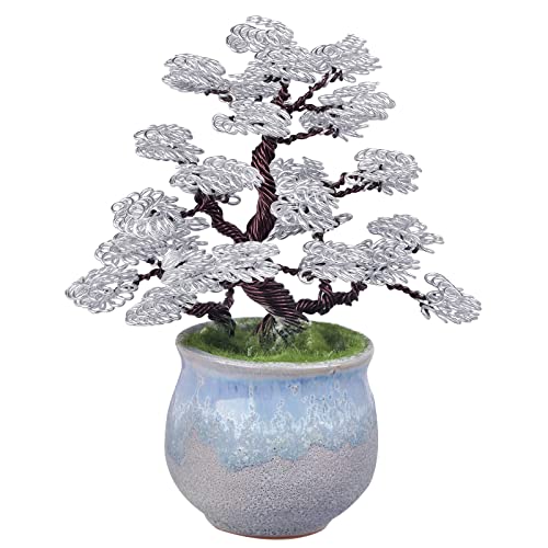 Aluminum Wire Bonsai Tree Sculpture with Ceramic Base