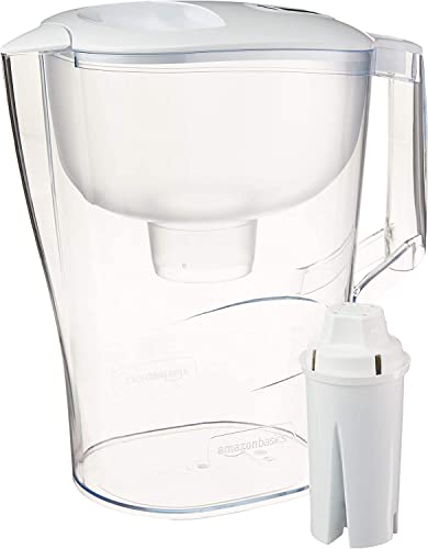 Amazon Basics 10-Cup Water 1 Pitcher & 1 Filter Included, Compatible with Brita