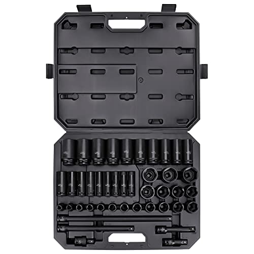 Amazon Basics 1/2-Inch Drive 6 Point Impact Socket Set with Carrying Case - 43-Piece