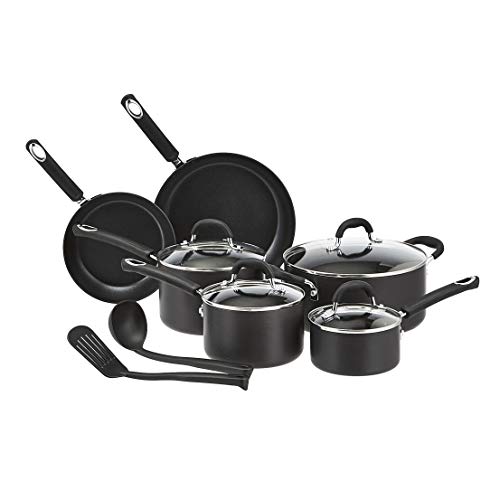 Amazon Basics 12-Piece Cookware Set, Black - Pots, Pans and Utensils