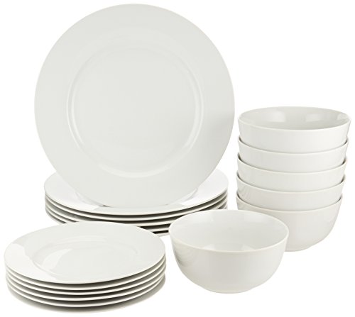 Amazon Basics 18-Piece Kitchen Dinnerware Set - White