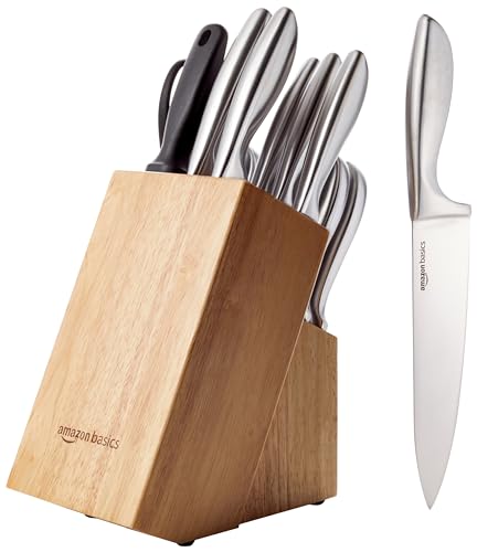 Amazon Basics Knife Set with Block, 18-Piece