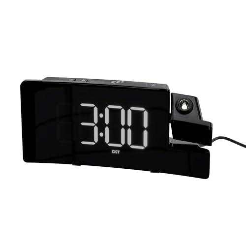 Amazon Basics Rectangular Projection Alarm Clock with FM Radio, USB Phone Charging, Battery Backup, Black