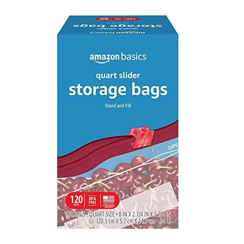 Amazon Basics Slider Quart Food Storage Bags, 120 Count