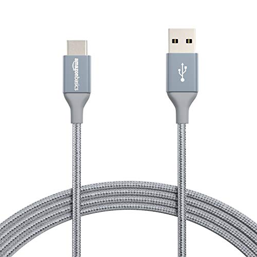 Amazon Basics USB-C to USB-A 2.0 Fast Charging Cable, Nylon Braided Cord, 480Mbps Transfer Speed, 10 Foot, Dark Gray