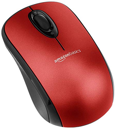 Amazon Basics Wireless Computer Mouse with USB Nano Receiver - Red
