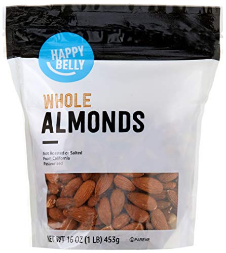 Amazon Brand - Happy Belly Whole Raw Almonds, 16 Ounce