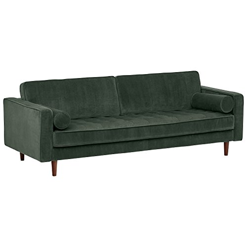 Amazon Brand – Rivet Aiden Mid-Century Modern Tufted Velvet Sofa Couch (86.6"W) - Hunter Green