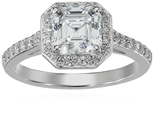 Amazon Collection Platinum-Plated Sterling Silver Halo Ring