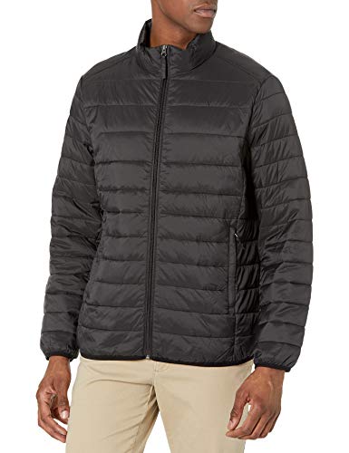 Amazon Essentials Men's Packable Lightweight Water-Resistant Puffer Jacket (Available in Big & Tall), Black, Large
