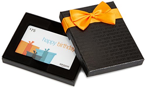 Amazon.com $75 Gift Card in a Black Gift Box (Birthday Presents Card Design)