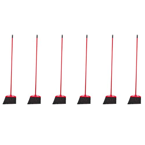 AmazonCommercial Angle Broom With Metal Handle, 6-Pack, Black & Red