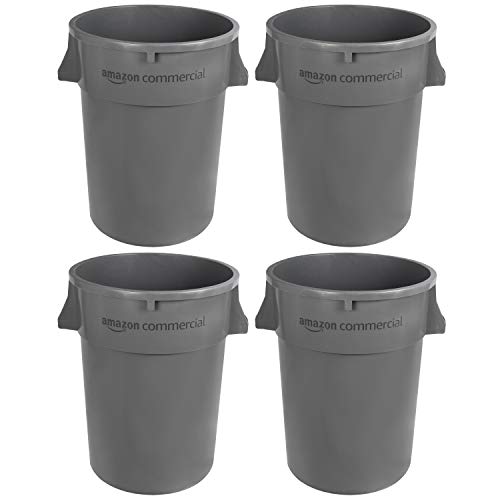 AmazonCommercial Heavy Duty Trash/Garbage Can, Grey, 4-pck
