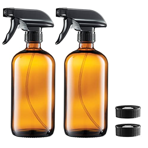 Amber Glass Spray Bottles 16 Oz Refillable - 2 Pack