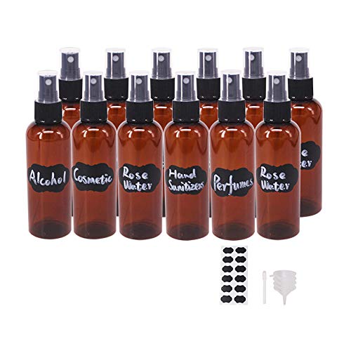 Amber Plastic Spray Bottles - Fine Mist, 3.3oz, 12 Pack