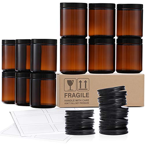 Amber Round Glass Jars with Metal and Plastic Lids