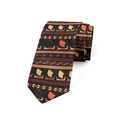 Ambesonne Greek Sailboat and Ornament Necktie