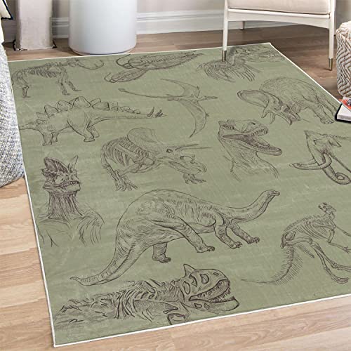 Ambesonne Jurassic Decorative Rug - Dinosaur Illustrations, High Quality, 4'x5'5"