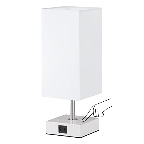 Ambimall Touch Besides White Table Lamp with USB Ports