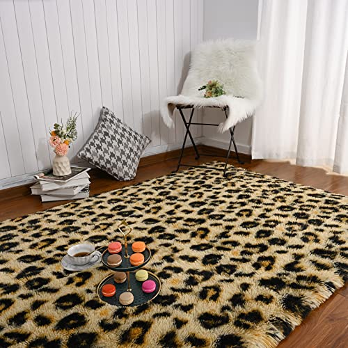 Amearea Fluffy Leopard Rug, Premium Cheetah Print Rugs