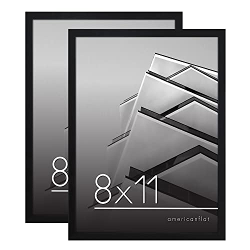 Americanflat 8x11 Picture Frame in Black with Shatter Resistant Glass - Thin Border Frame in Horizontal and Vertical Formats for Wall and Tabletop (2 Pack)