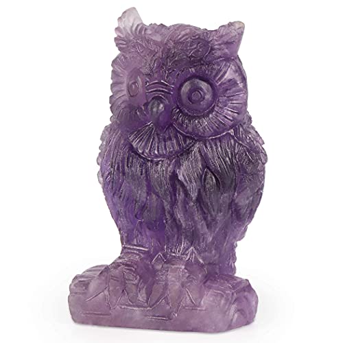 Amethyst Crystals Owl Statue and Figurine - Home Decor and Meditation Sculpture