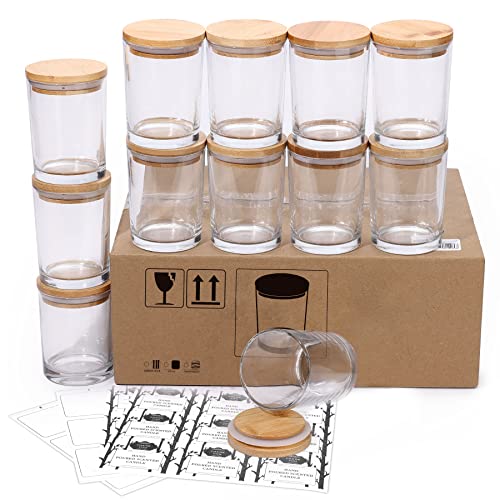 Aminigram 12 Pack Clear Candle Jars with Bamboo Lids