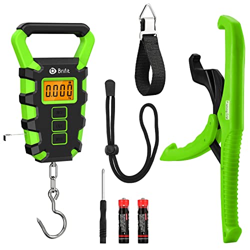 AMIR Digital Fishing Scale with Gripper and Ruler, Electric Fish Meat Scale 110lb Weight Max, Electronic Portable Hanging Luggage Scale with Hook, Lb/oz/Kg Mode, Batteries Included (Green)