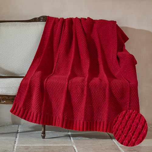 Amélie Home Chenille Cable Knit Christmas Throw Blanket