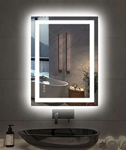Amorho LED Bathroom Mirror 24"x 32" with Front and Backlight, Stepless Dimmable Wall Mirrors with Anti-Fog, Shatter-Proof, Memory, 3 Colors, Double LED Vanity Mirror(Horizontal/Vertical)