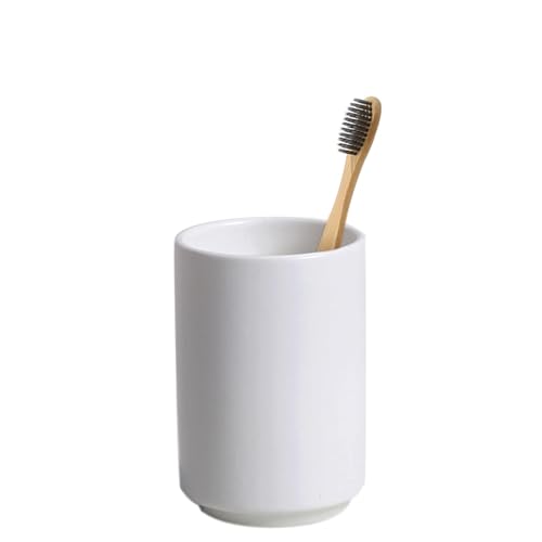 AMUONTY Ceramic White Toothbrush Holder for Bathroom, Toothbrush and Toothpaste Holders for Shower, Toothbrush Organizer for Countertop, Ceramic Tumbler Cup, Bathroom Accessory, White