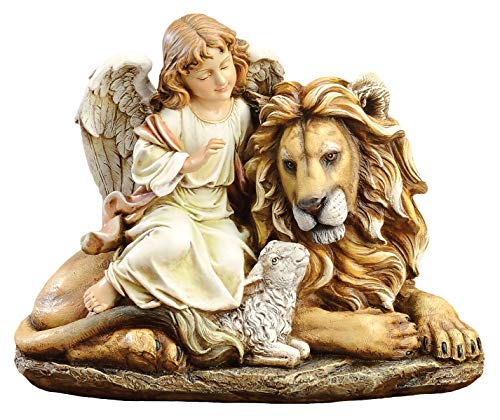 Angel Sitting with Lion and Lamb Figurine