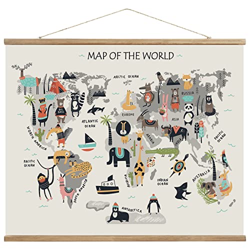Animal World Map Hanging Canvas Wall Art