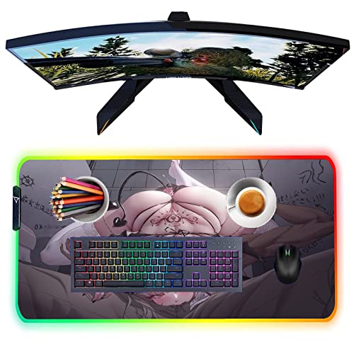 Anime Girl Sexy Butt RGB Gaming Mouse Pad Desk Pad Computer Accessories Mouse Pad LED Pc Gamer XXL Keyboard Pad 24 inch x12 inch -A3