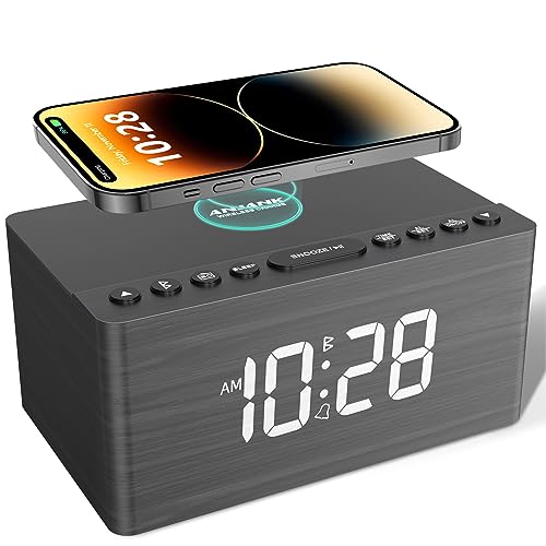 ANJANK Wooden Alarm Clock with Bluetooth Speaker
