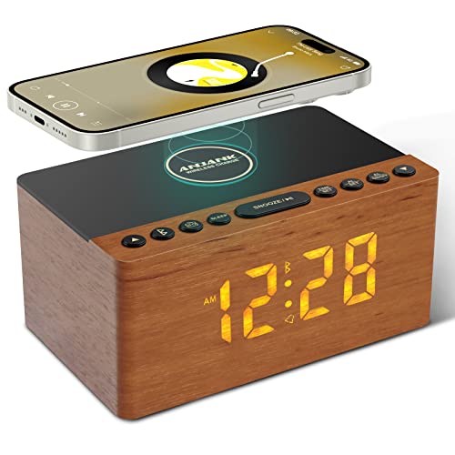 ANJANK Wooden Bluetooth Speaker Alarm Clock