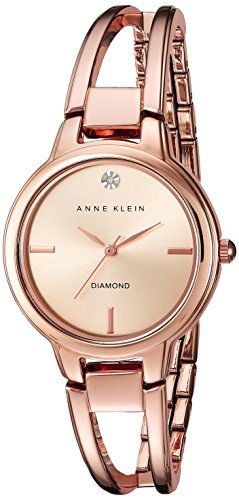 Anne Klein Rose Gold Bangle Watch with Diamond Accent