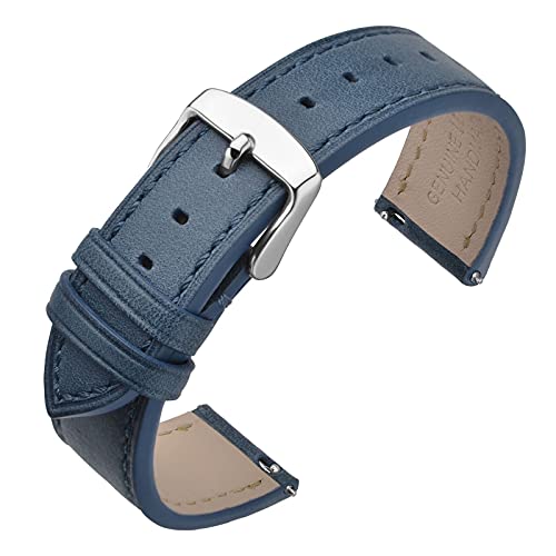 ANNEFIT Watch Band 17mm with Stainless Silver Buckle - Classic Oil Wax Leather Quick Release Watch Strap (Blue)