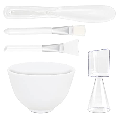 ANRONCH Silicone Face Mask Mixing Bowl Set, 5Pcs DIY Silicone Facial Mask Mixing Tool Kits with Mask Bowl Brushes Stick Spatula -Cosmetic Beauty Tool for Home Salon