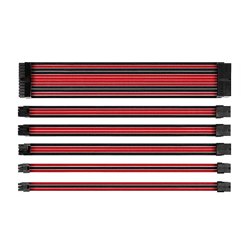 Antec Sleeved Cable - Power Supply Cable Extension Kit with Extra-Sleeved 24 PIN 8PIN 6PIN 4+4 PIN with Combs- Red (11.8inch/30cm)