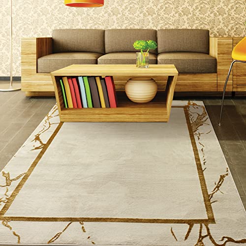 Antep Rugs Babil Gold Marble Bordered Indoor Area Rug