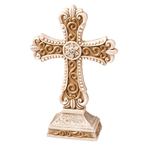 Antique Ivory Cross Figurine with Matte Gold Detailing