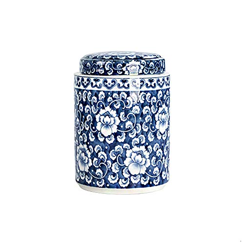 Antique Style Blue and White Porcelain Flowers Ceramic Covered Jar Vase, China Ming Style, Jingdezhen Chinese Design