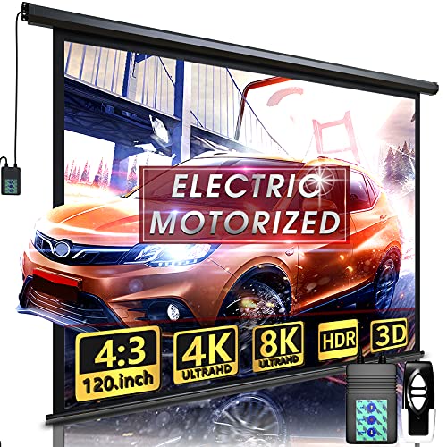 Aoxun Motorized Projector Screen - 120 inch Electric 4:3 Screen